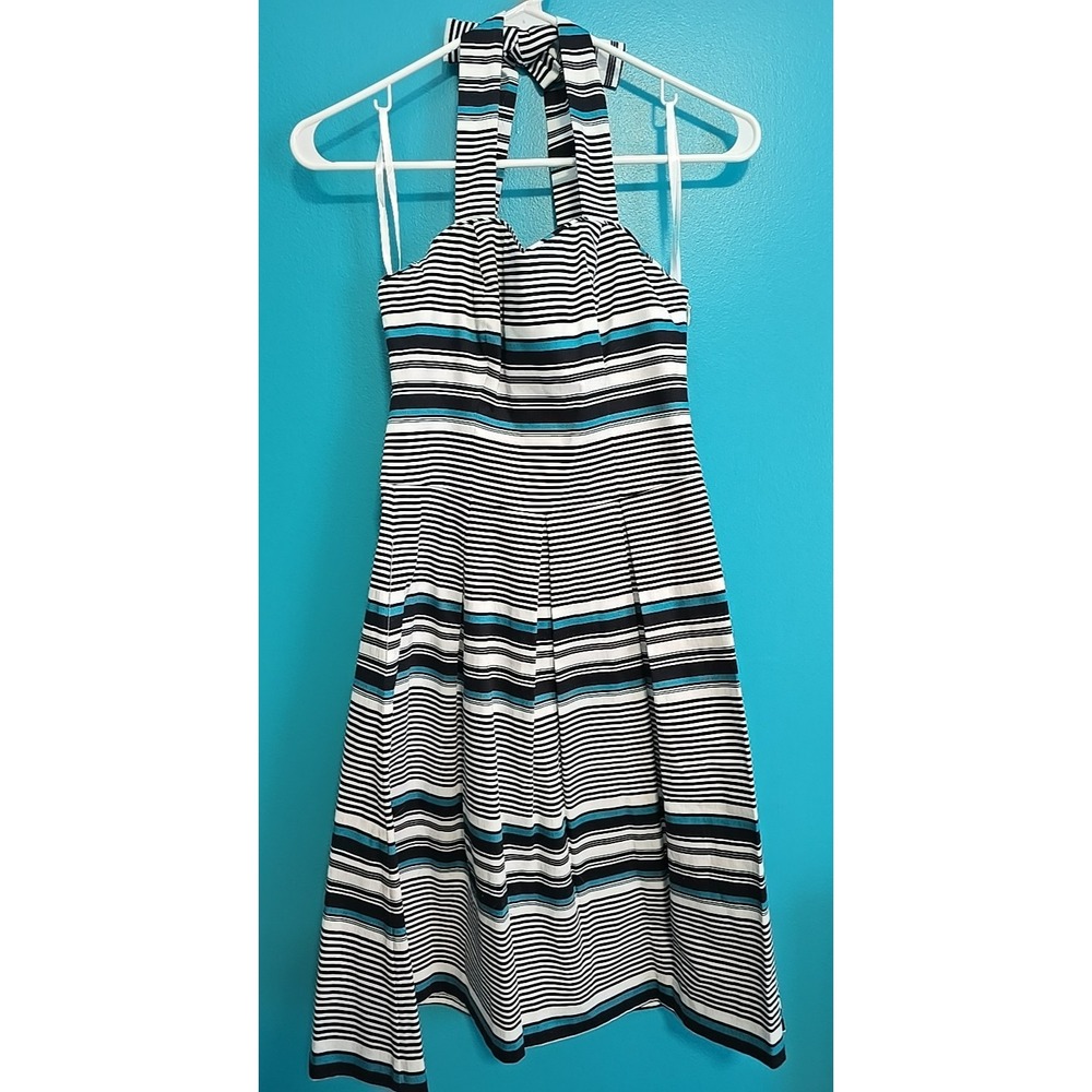 NWT 2 White House Black Market Dress White Blue Striped Halter Rockabilly Pinup